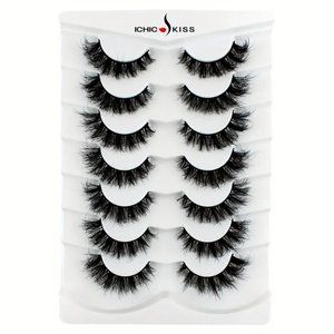 7 Pairs False Eyelashes, Fluffy Mink Lashes , Cat-Eye Look 8D Volume Fake Lashes